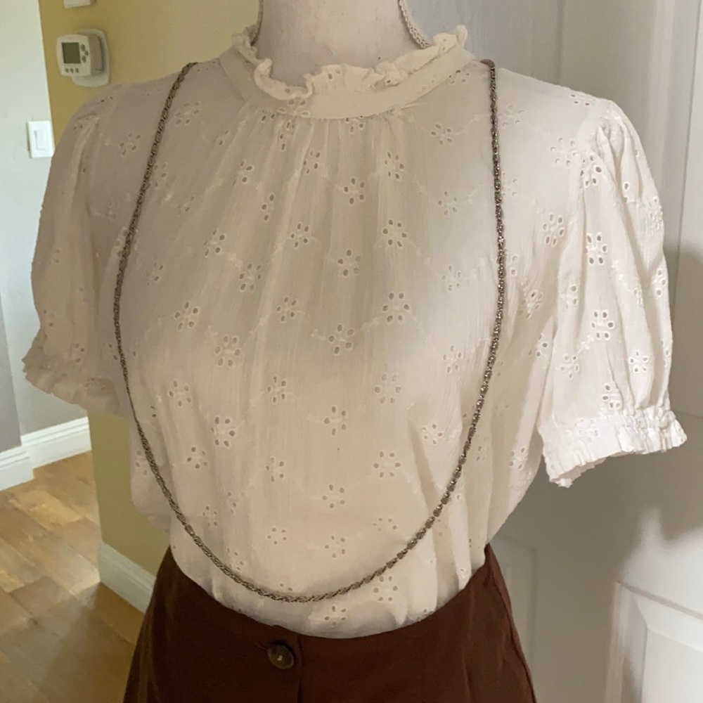 Free People white blouse top sz S tie back w/skirt